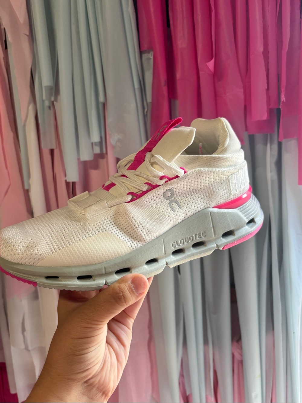 On Running Women's White and Pink Cloudtec Running Shoe